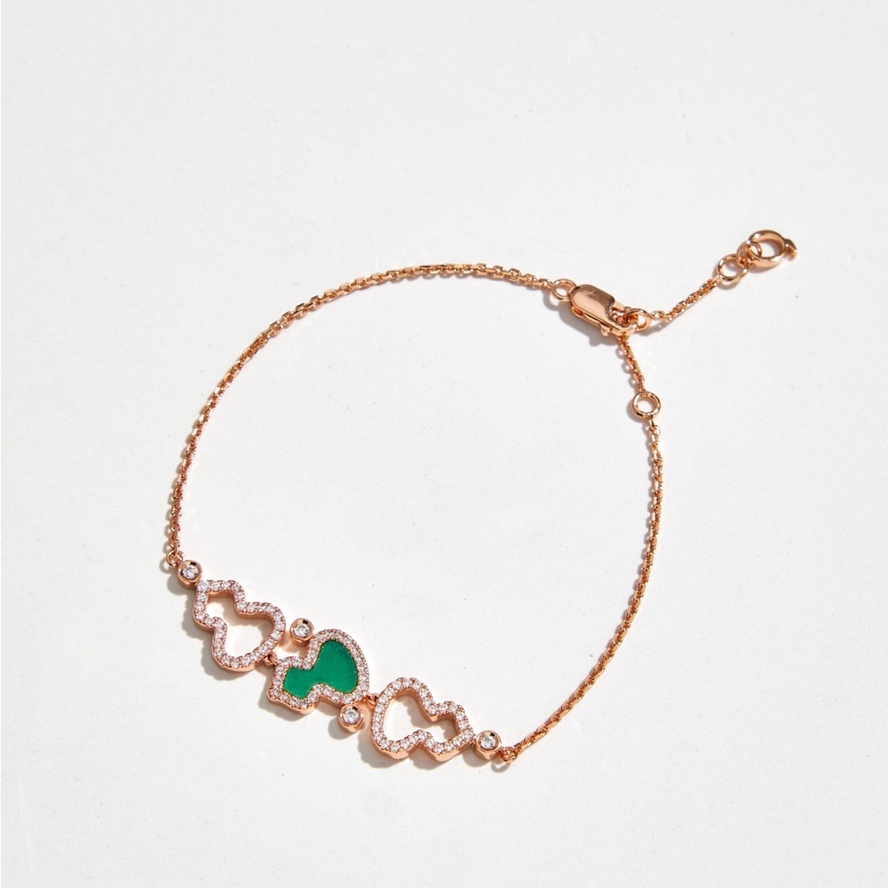 Rose Gold Heart Bracelet with Green Accent